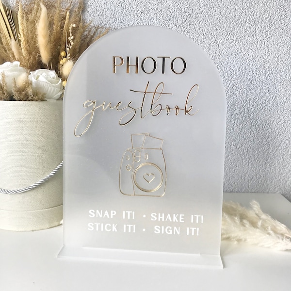 Acryl Foto-Gästebuch Schild, Foto-Gästebuch Schild, Foto-Gästebuch Schild, Hochzeitsschild Gold, Party Schild, Acryl Hochzeit Tischschild, Polaroid Hochzeit Schild