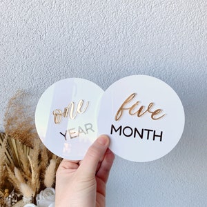 Baby acrylic arch milestones, gold milestones round boho baby milestones, circle months for baby, beige milestones, natural milestone,