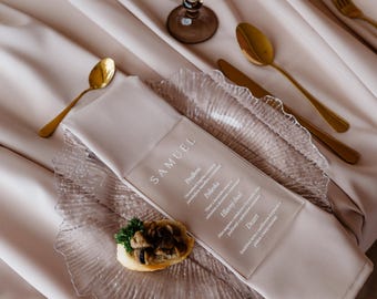 Menú de boda acrílico, menú personalizado para boda, tarjeta de menú de boda transparente, papelería de boda acrílica, tarjeta de menú de boda minimalista