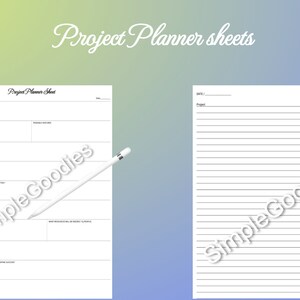 Plantilla imprimible del planificador de proyectos, planificador de productividad, planificador de trabajo, rastreador de proyectos, gestión de proyectos, rellenable