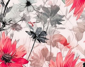 Fabric Stof Gray Floral AVALANA ECOVERO Jersey Viscose by the Quarter Yard 25-274