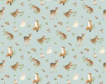Fabric Northcott Blue Animals Woodland Heart by the Quarter Yard DP28722-42