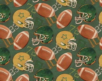 Fabric Benartex Green/Multi Football Season Touchdown by the Quarter Yard 16837-44