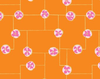 Fabric Cloud9 Orange Floral Grid Summer Sun by the Quarter Yard 228818