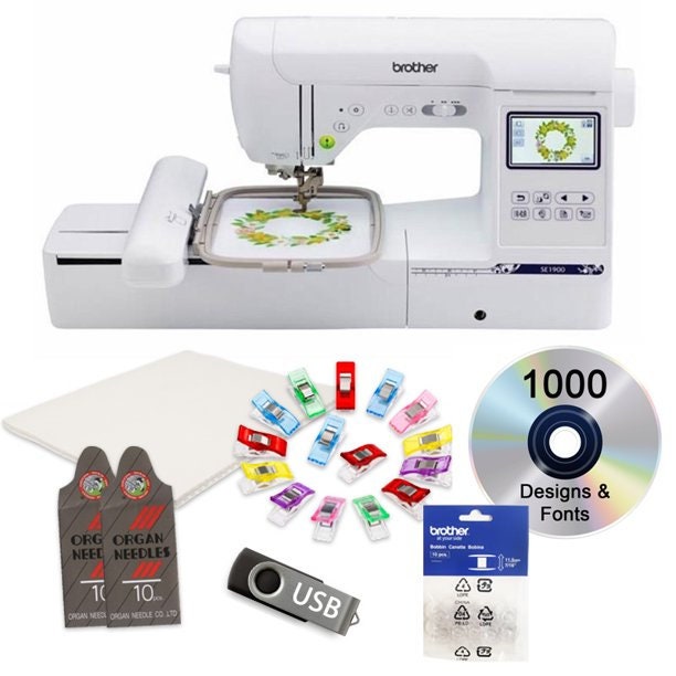 Brother PE900 5 X 7 Embroidery Machine W/ Full Color LCD Screen 13 Built-in  Lettering Fonts 193 Built-in Designs bonus Bundle 