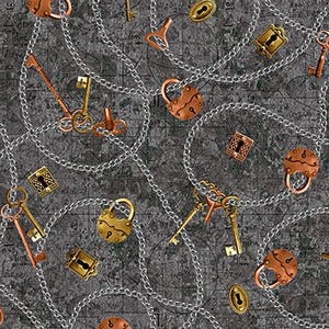 Fabric Blank Quilting Gray Chains Keys and Locks by the Quarter Yard 3938-95