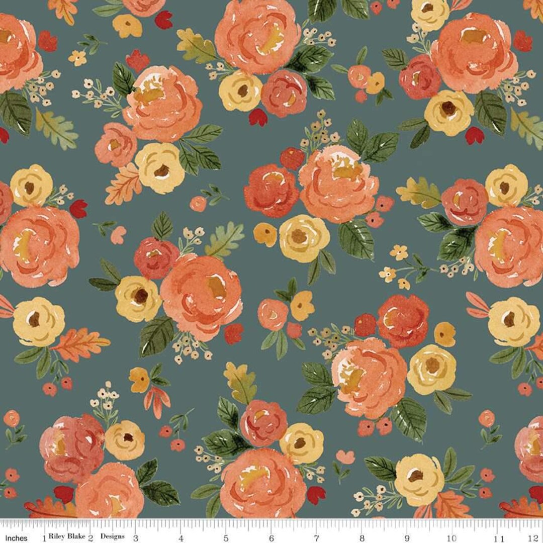 Fabric Riley Blake Teal Main Happy Fall Days by the Quarter Yard C16340 ...
