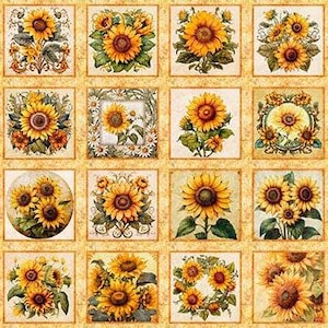 Fabric QT Maize Sunflower Serenade Picture Patches Panel 31801-S