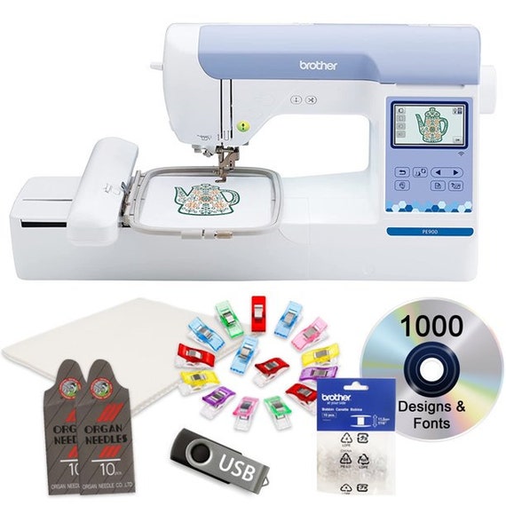 Brother PE900 5 X 7 Embroidery Machine W/ Full Color LCD Screen 13 Built-in  Lettering Fonts 193 Built-in Designs bonus Bundle 