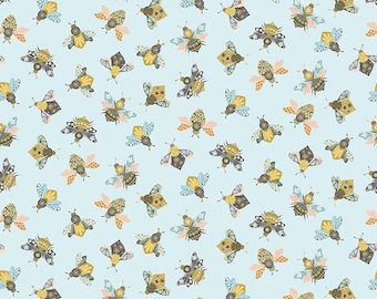 Fabric Dear Stella Designs Sky Busy Bees Sting Like a Bee by the Quarter Yard D3276