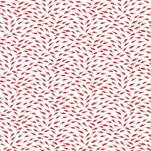 May include: A repeating pattern of small red fish on a white background. The fish are arranged in a zig-zag formation, creating a visually dynamic and textured design. The overall effect is a playful and lively aesthetic.