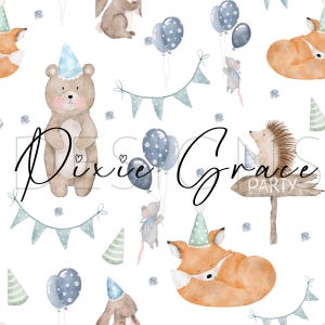 Woodland party seamless pattern, fabric design, digital download, surface pattern, children, baby, fabric, non exclusive, animals, boho