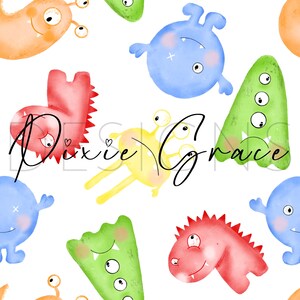Monster seamless pattern, fabric design, digital download, surface pattern, children, baby, fabric, non exclusive, primary, kids fashion
