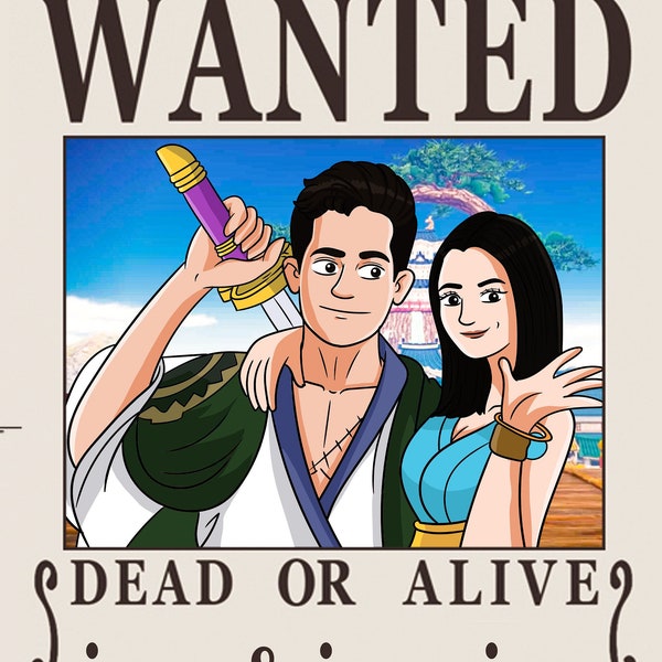 Fully  Custom Anime Wanted Poster, Personalized Pirate Anime Gift,christmas,couple,anniversary fathers day gifts  DIGITAL file