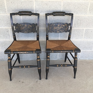 L. Hitchcock Pair of Turtle Back Rush Bottom Side Chairs (Shipping is NOT Free or 1 Dollar)