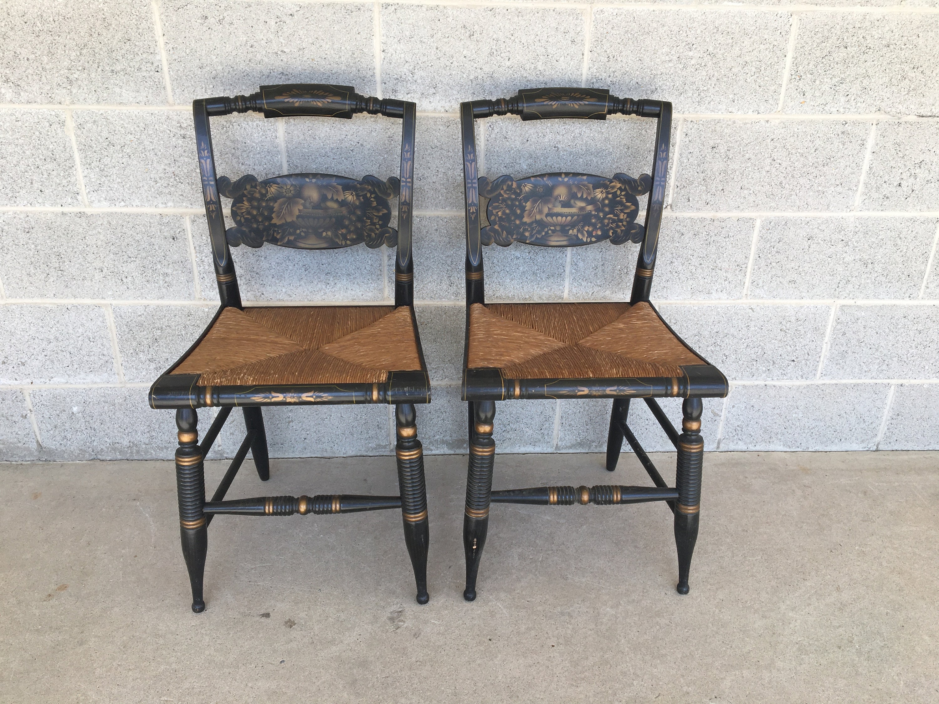 L. Hitchcock Pair of Turtle Back Rush Bottom Side Chairs (Shipping is NOT Free or 1 Dollar)