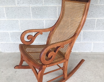 Antique Victorian Cain Burl Walnut Rocking Chair (Shipping is NOT Free or 1 Dollar)