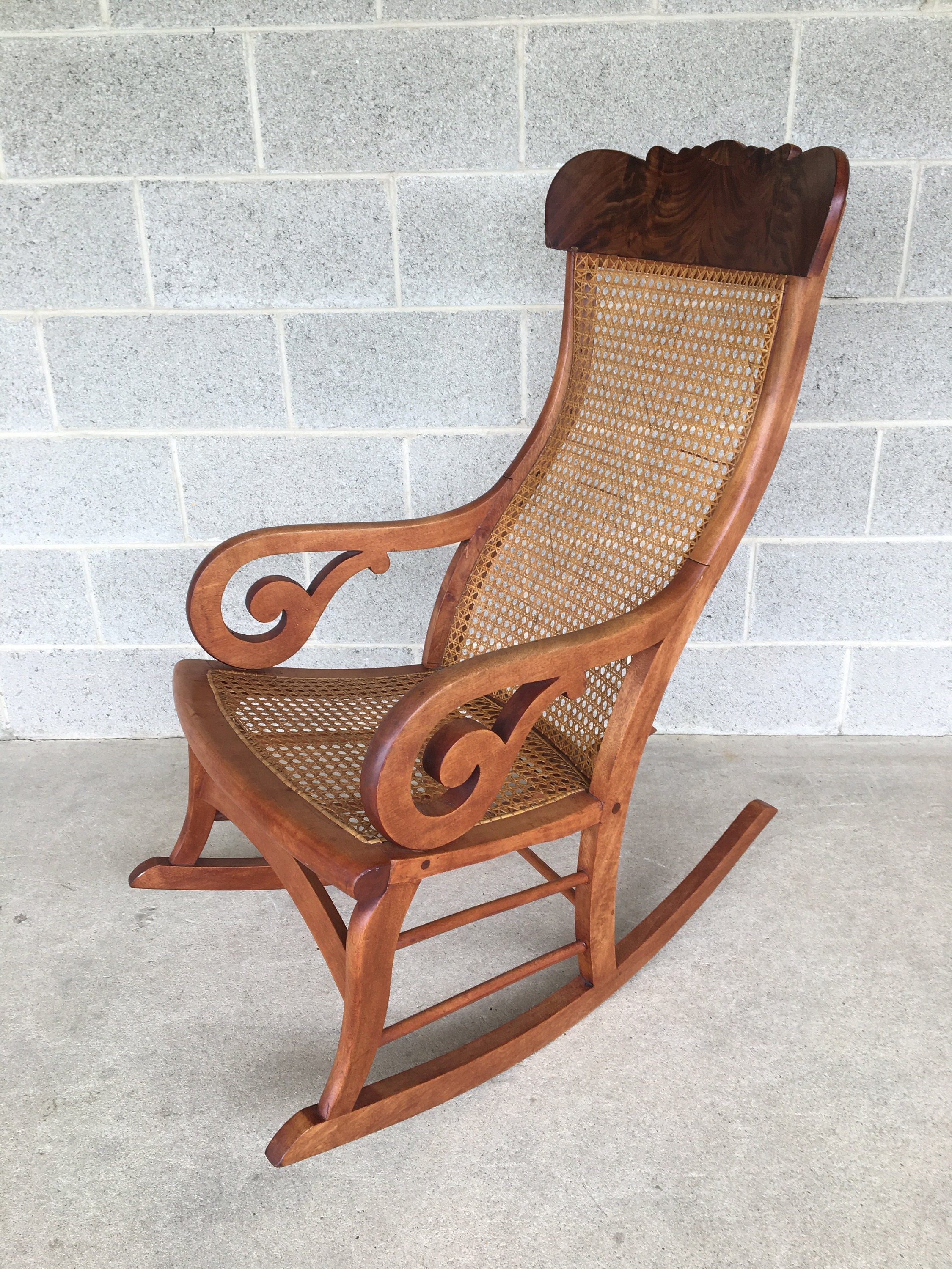 Antique Victorian Cain Burl Walnut Rocking Chair (shipping is NOT