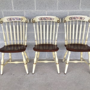 L. Hitchcock Set of 3 Ivory Slat Back Maple Side Chairs (Shipping is NOT FREE or 1 Dollar)
