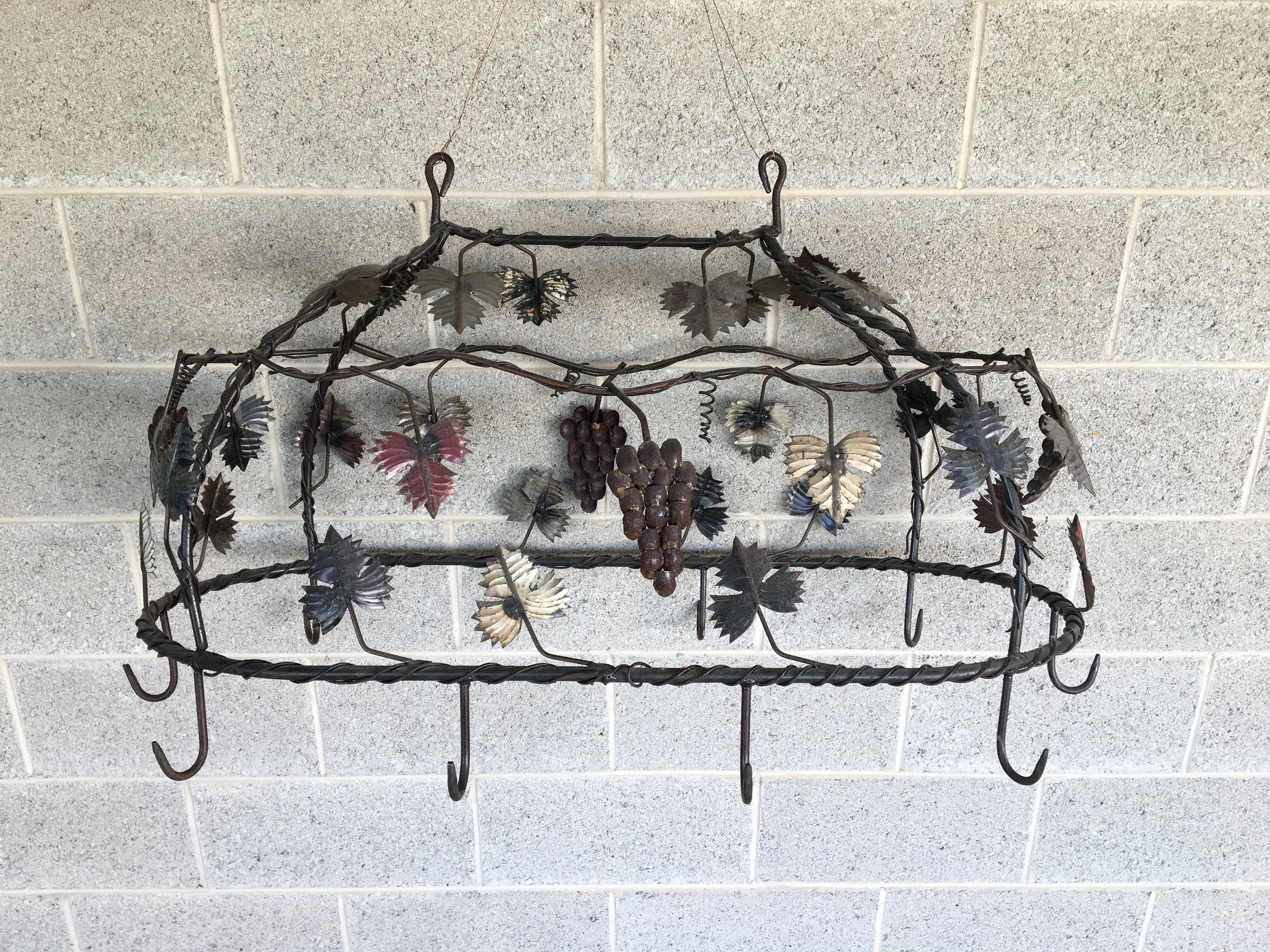 Vintage Wrought Iron Pot & Pan Hanging Rack