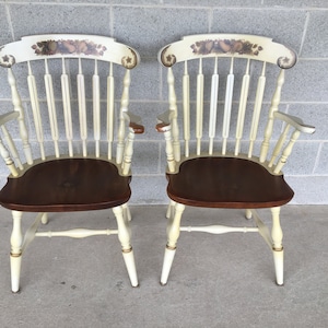 L. Hitchcock Pair of Ivory Slat Back Maple Arm Chairs (Shipping is NOT FREE or 1 Dollar)