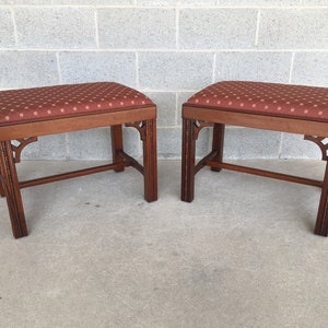 Hickory Chair Pair of Mahogany Chippendale Style Foot Stools (Shipping is NOT Free or 1 Dollar)