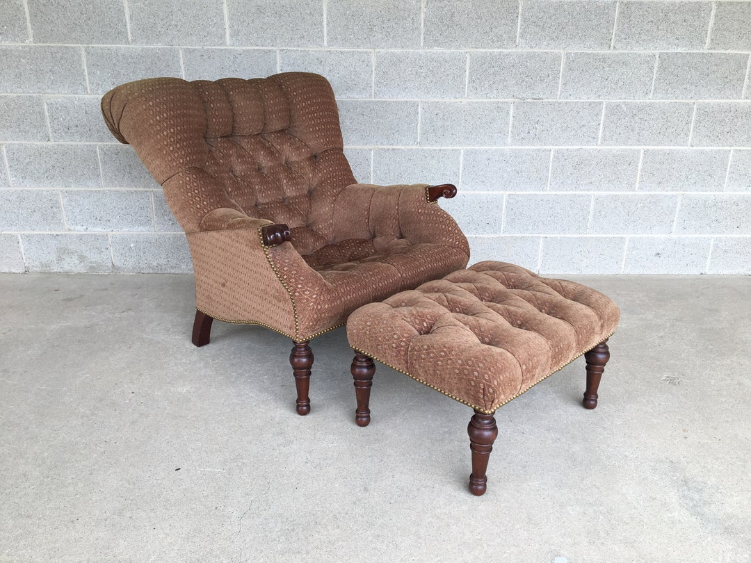 Stickley Leopold Tufted Fabric Upholstered Club Chair and Ottoman