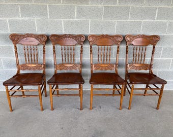 Tom Seely Oak Press Back Dining Chairs - Set of 4 (Shipping is NOT Free or 1 Dollar)