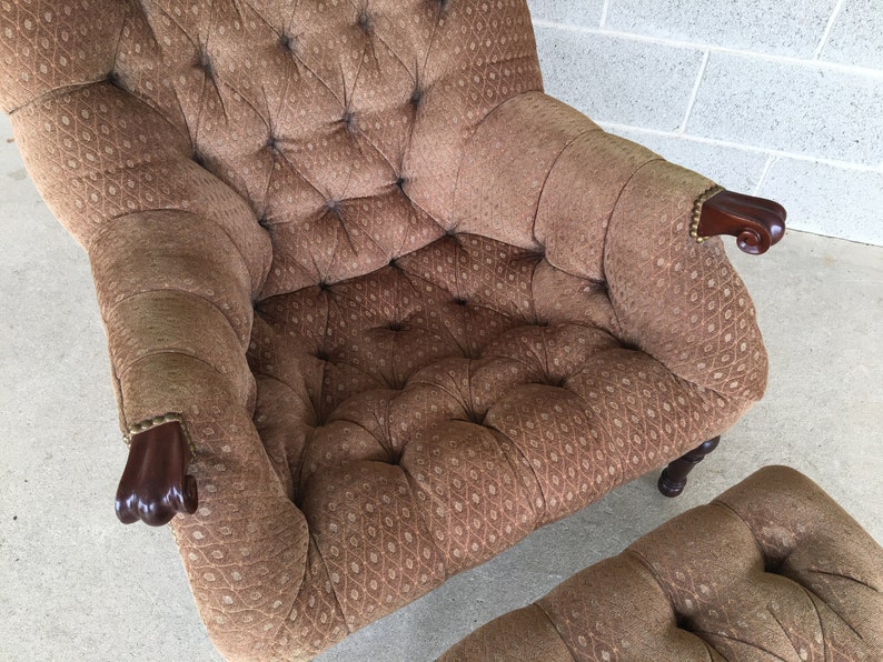 Stickley Leopold Tufted Fabric Upholstered Club Chair and Ottoman