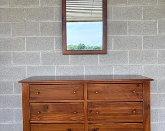 Ethan Allen Country Craftsman Shaker Style 6 Drawer Pine Dresser & Mirror (Shipping is Not Free or 1 Dollar)