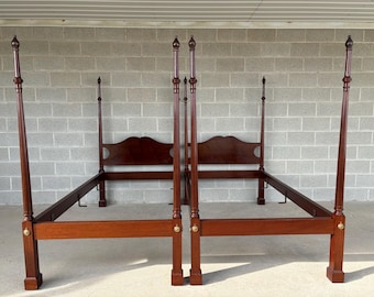 Antique Pair of Mahogany Reeded Poster Single Bed Frames (Shipping is NOT FREE or 1 Dollar)