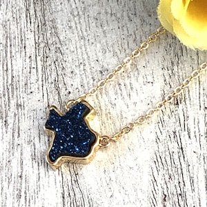Texas Druzy Necklace,  Small 1/2" Texas Charm, Iridescent Dark Blue, State Necklace, Texas Necklace, Organic Packaging, Go Green by APCTexas
