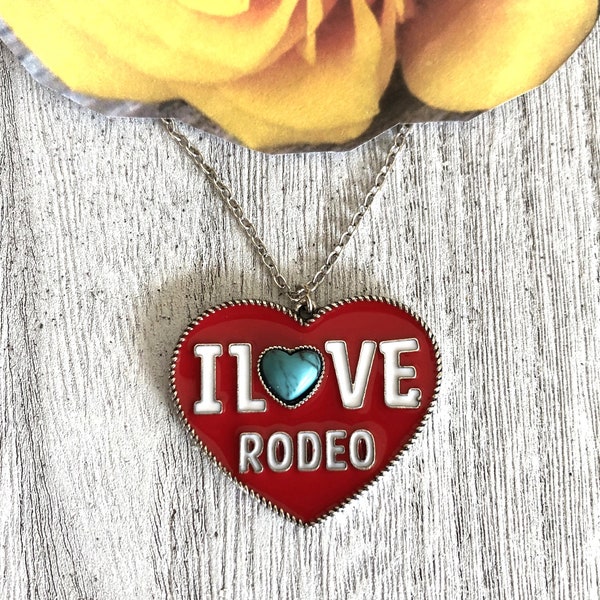 Rodeo Necklace, I Love Rodeo, Heart Necklace, Western Rodeo Necklace, Red, Texas Rodeo Necklace, Organic Packaging, Go Green by APCTexas