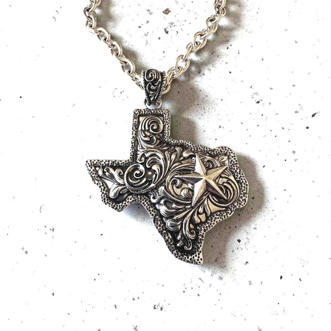 Texas Necklace, Large, Texas Filigree Design W/texas Star,organic ...