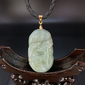 N0117  Natural Guarantee A grade jadeite /翡翠A货/ jade / caving Nine tailed fox/ pendant