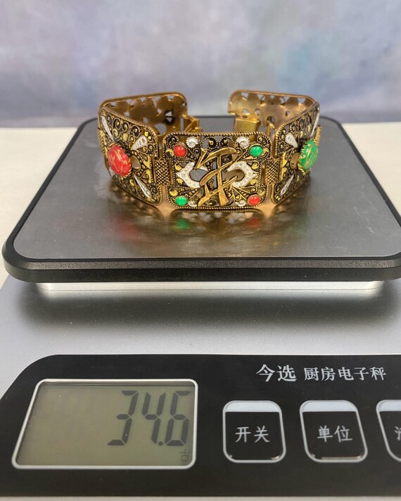 N0473 Antique Extra Wide Solid Brass Chinese Brac… - image 10