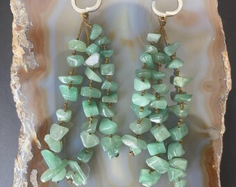 N0432 Handmade Sterling Silver S925 Hook /Natural Jade /Triple-Layer/ Waxed Thread Macramé Earrings By LILI
