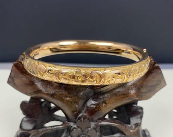 N1257 Antike A & Z 1/10 Gold Filled Oval Scharnier Armreif / eingravierte Initialen / Monogramm Armreif / Art Deco Details
