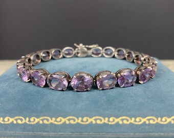 N0143 Vintage Natural Amethyst Oval Tennis Bracelet in Sterling Silver/ 7 inch
