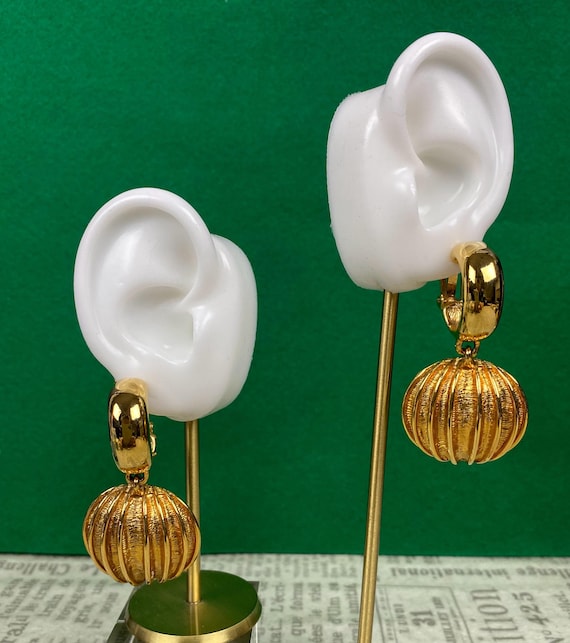 Boucles D'oreilles Vintage Rondes En Agate Plaqué Or - Fermoir Clips - Style Cluster