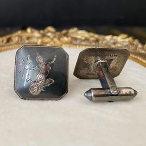 N0572 vintage boutons de manchette homme/argent sterling Siam Nielloware/boutons de manchette déesse Mekkala/accessoire homme/cadeau pour homme