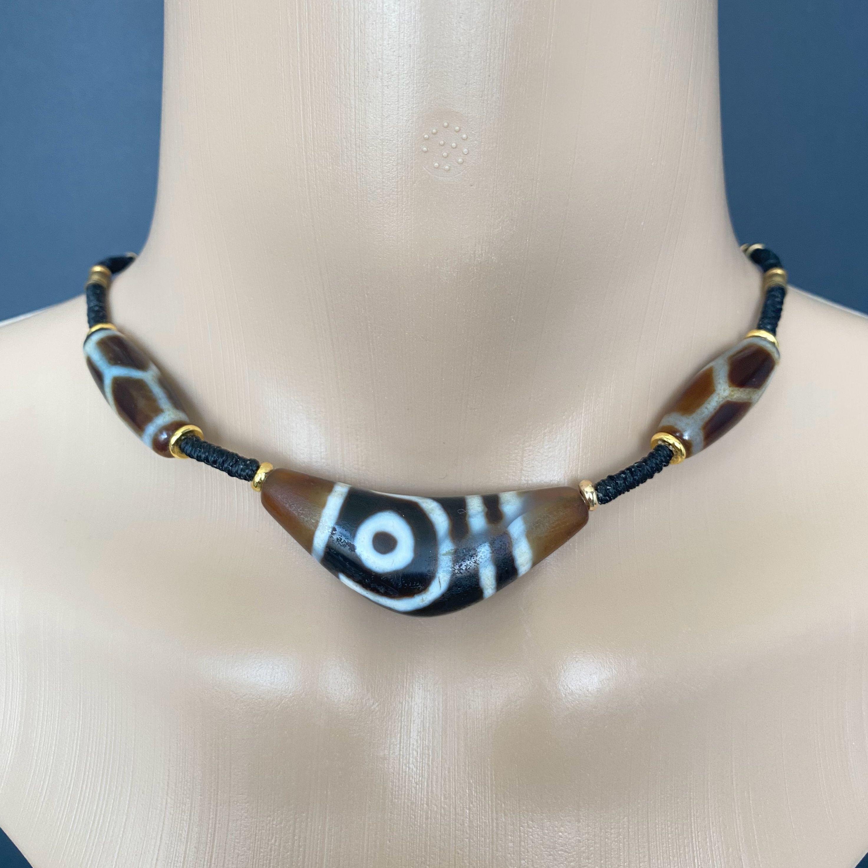 N0269 Rare Tibetan Goat Eye Dzi Beads / Turtle Shell Dzi Pair