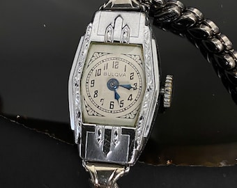 Orologio da donna Bulova vintage N1724, stile Art Déco / Funzionante e preciso / Placcato oro 10 carati / Polso 16 cm / Orologio elegante antico / Regalo per lei