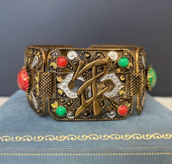 N0473 Antique Extra Wide Solid Brass Chinese Brac… - image 2