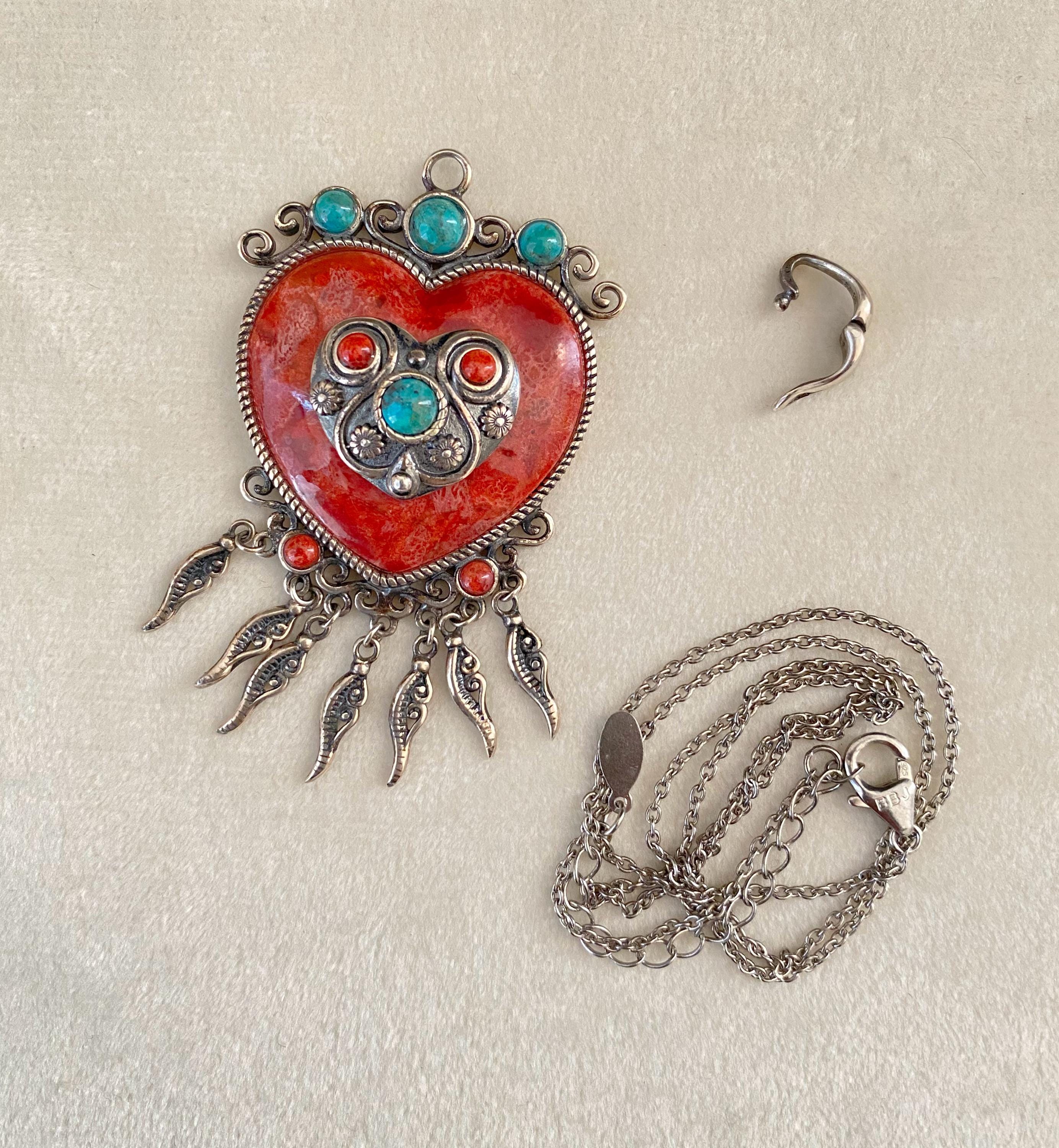 【打出し彫金シルバーボウル】 銅地銀鍍金 タイ製 18~19世紀 O0705G N0078 Vintage BBJ Pendant Necklace/ Sponge Coral Stone