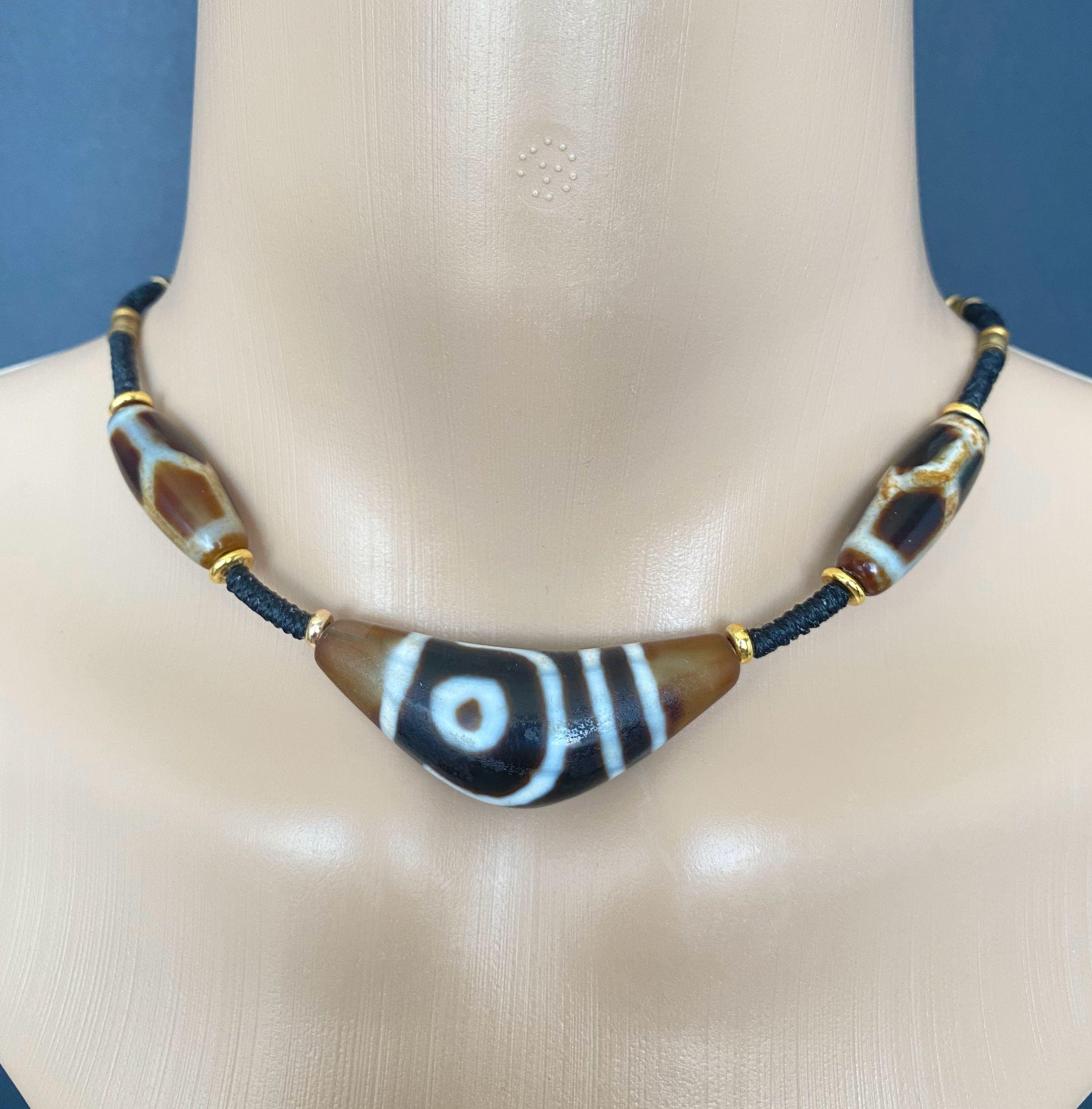 N0269 Rare Tibetan Goat Eye Dzi Beads / Turtle Shell Dzi Pair