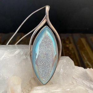 N0123 Vintage SAJEN Large Druzy Quartz Sterling silver necklace pendant / Hallmarked SAJEN pendant /S925 Sterling silver Hallmarked chain