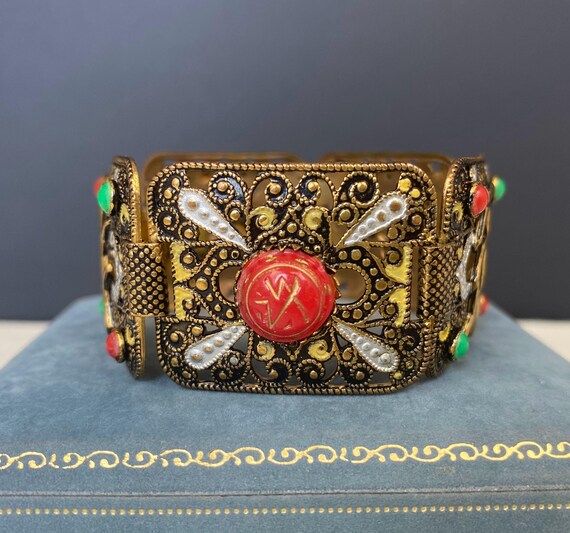 N0473 Antique Extra Wide Solid Brass Chinese Brac… - image 4