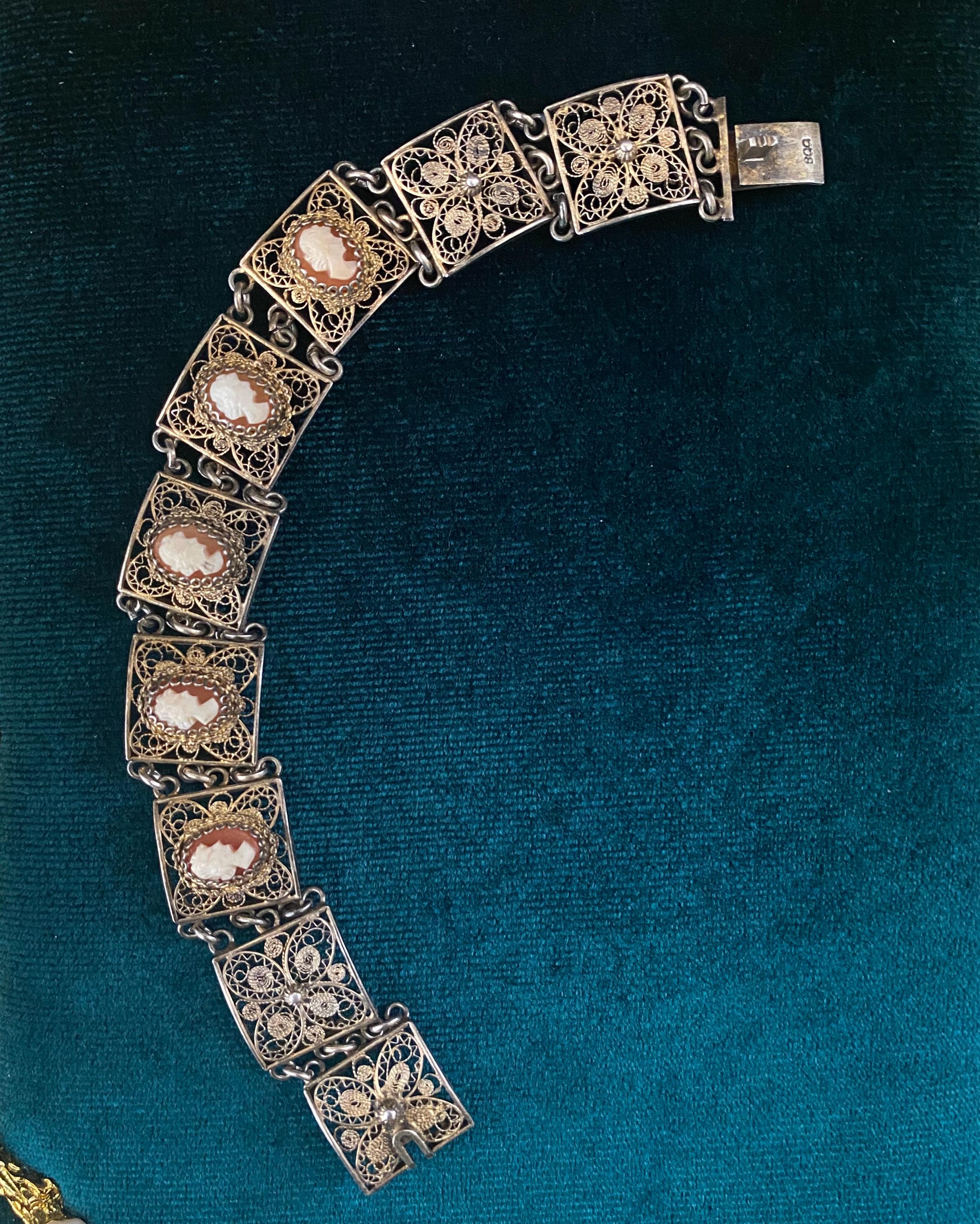 N0581 アンティークカメオ 900 シルバー フィリグリーブレスレット