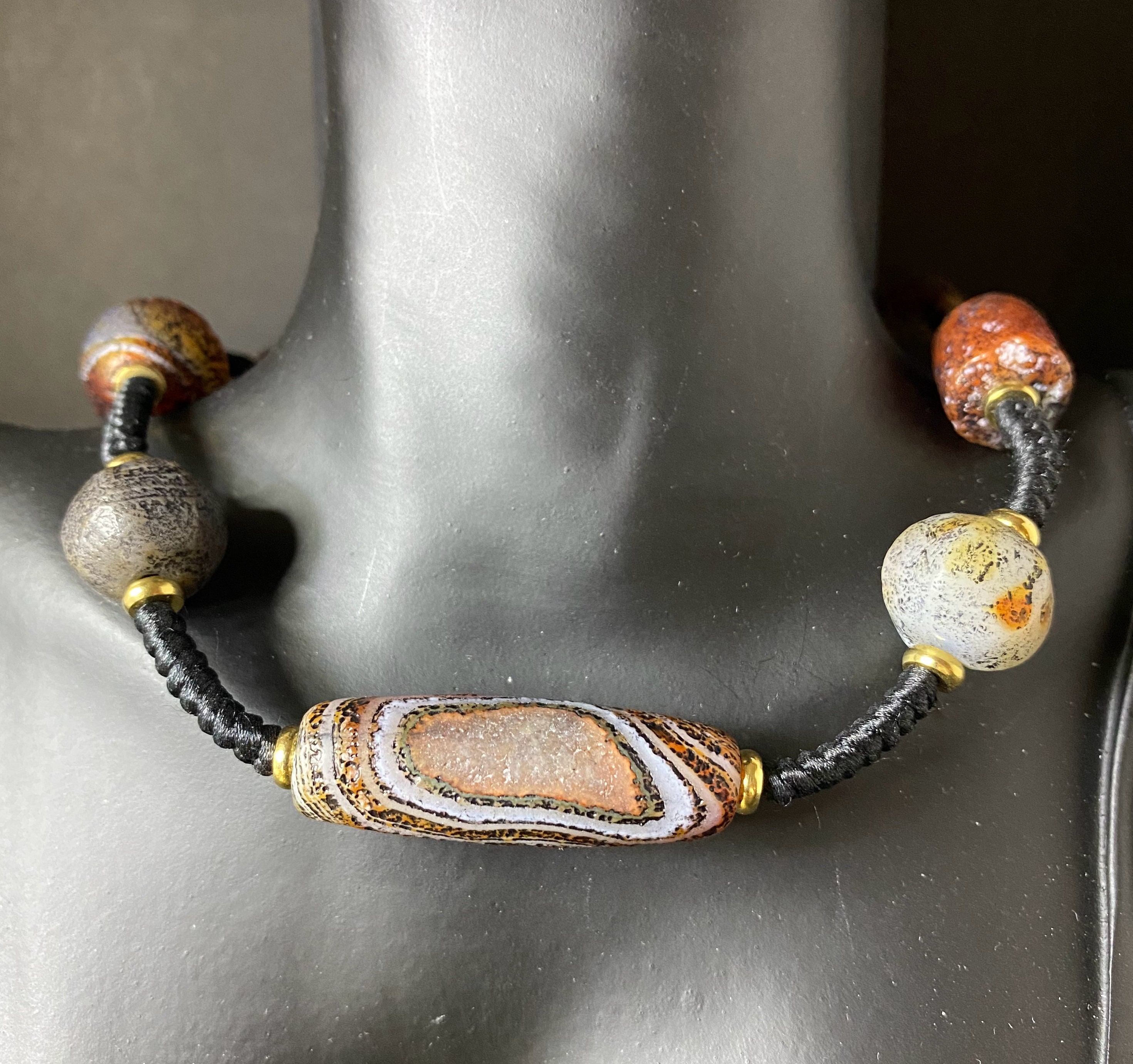 N0319 ヴィンテージ / 古い瑪瑙ビーズ / ネックレス / 男性 / 女性